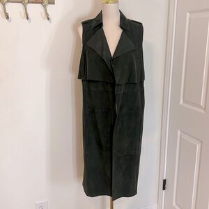 WORTH Dark Green Sleeveless Suede Trench Vest Size Small